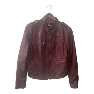 GUESS Burgundy Faux Leather Coat Women Size L